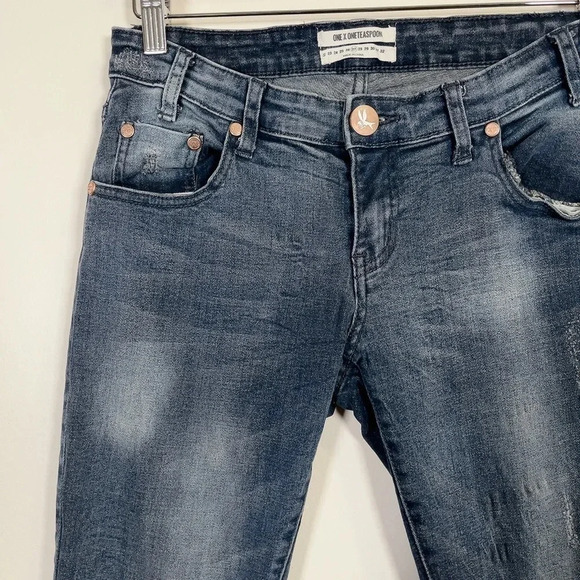 ONE TEASPOON | FREEBIRDS II  DISTRESS DARK WASH ANKLE ZIP JEANS - Picture 4 of 15